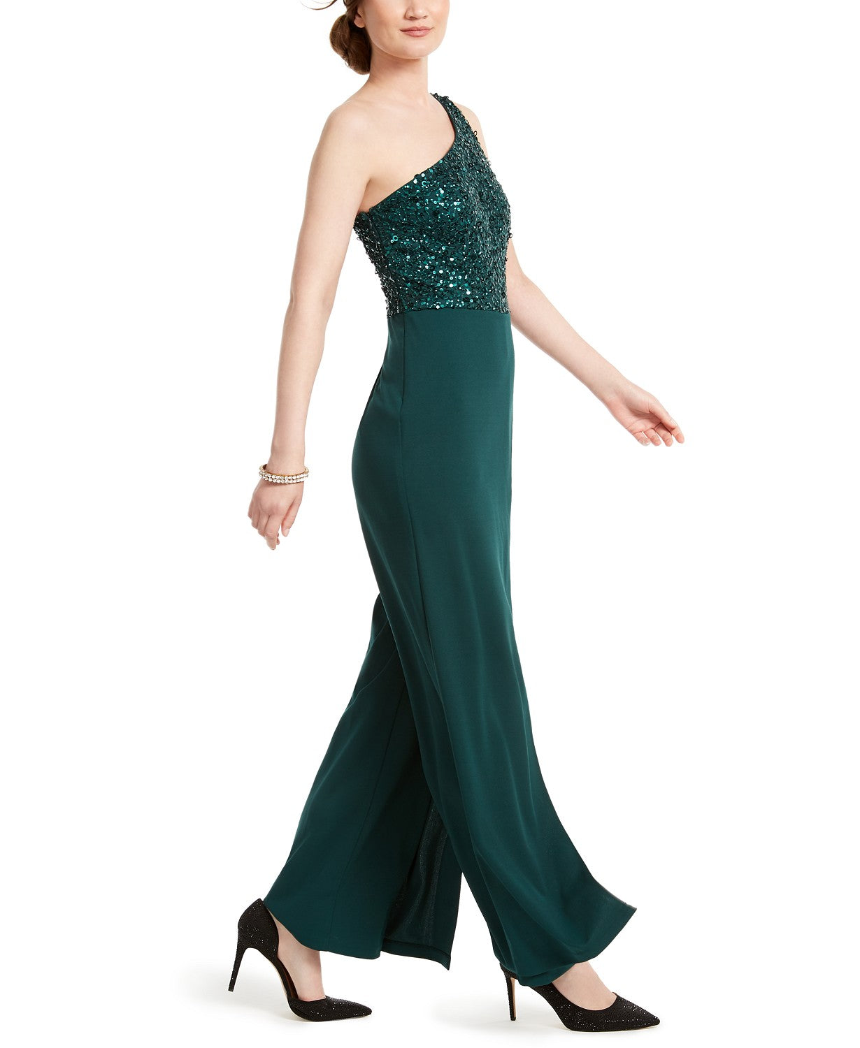 Macacão feminino Adrianna Papell de crepe com contas, verde, tamanho 4, pequeno