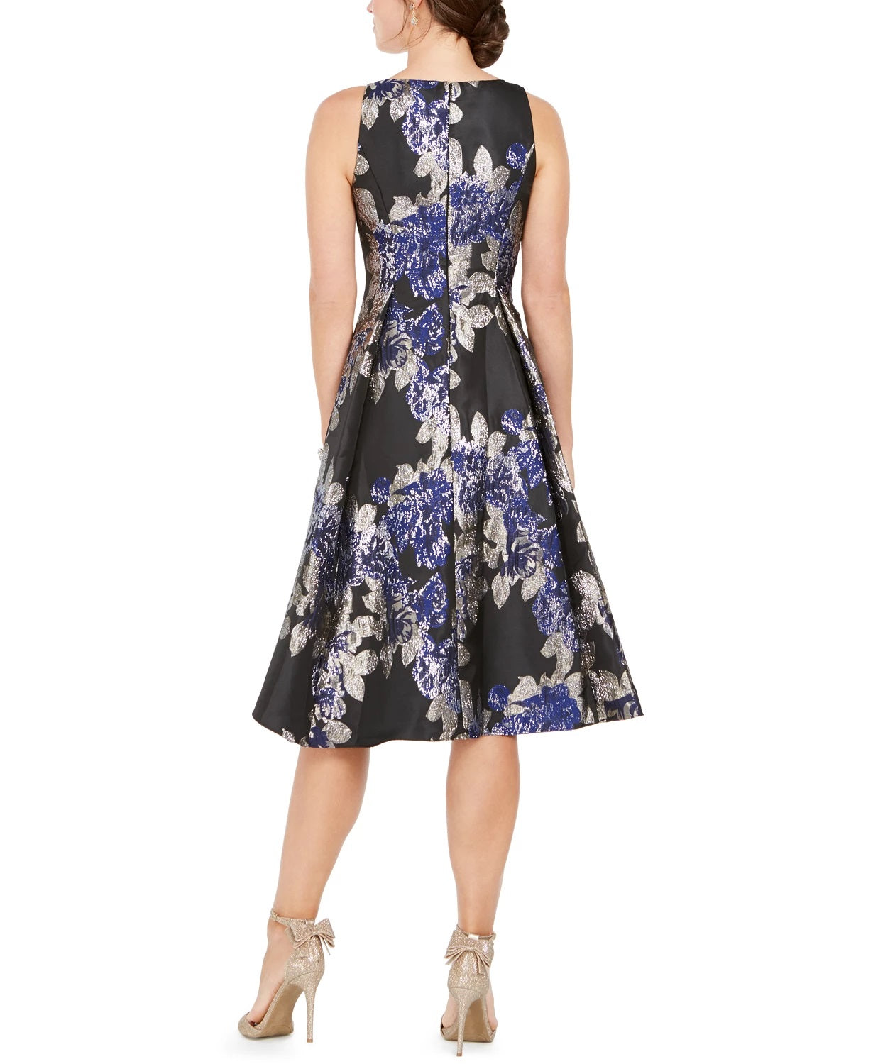 Vestido jacquard estampado feminino Adrianna Papell, tamanho 4, cor carvão