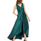 Vestido longo feminino Adrianna Papell de mikado, comprimento alto e baixo, verde escuro, tamanho 4