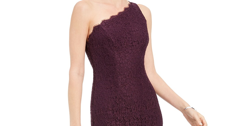 Vestido de renda de um ombro só feminino Adrianna Papell, roxo escuro, tamanho 2