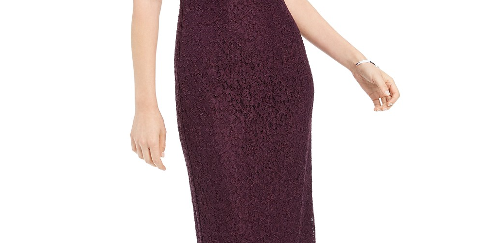 Vestido de renda de um ombro só feminino Adrianna Papell, roxo escuro, tamanho 2