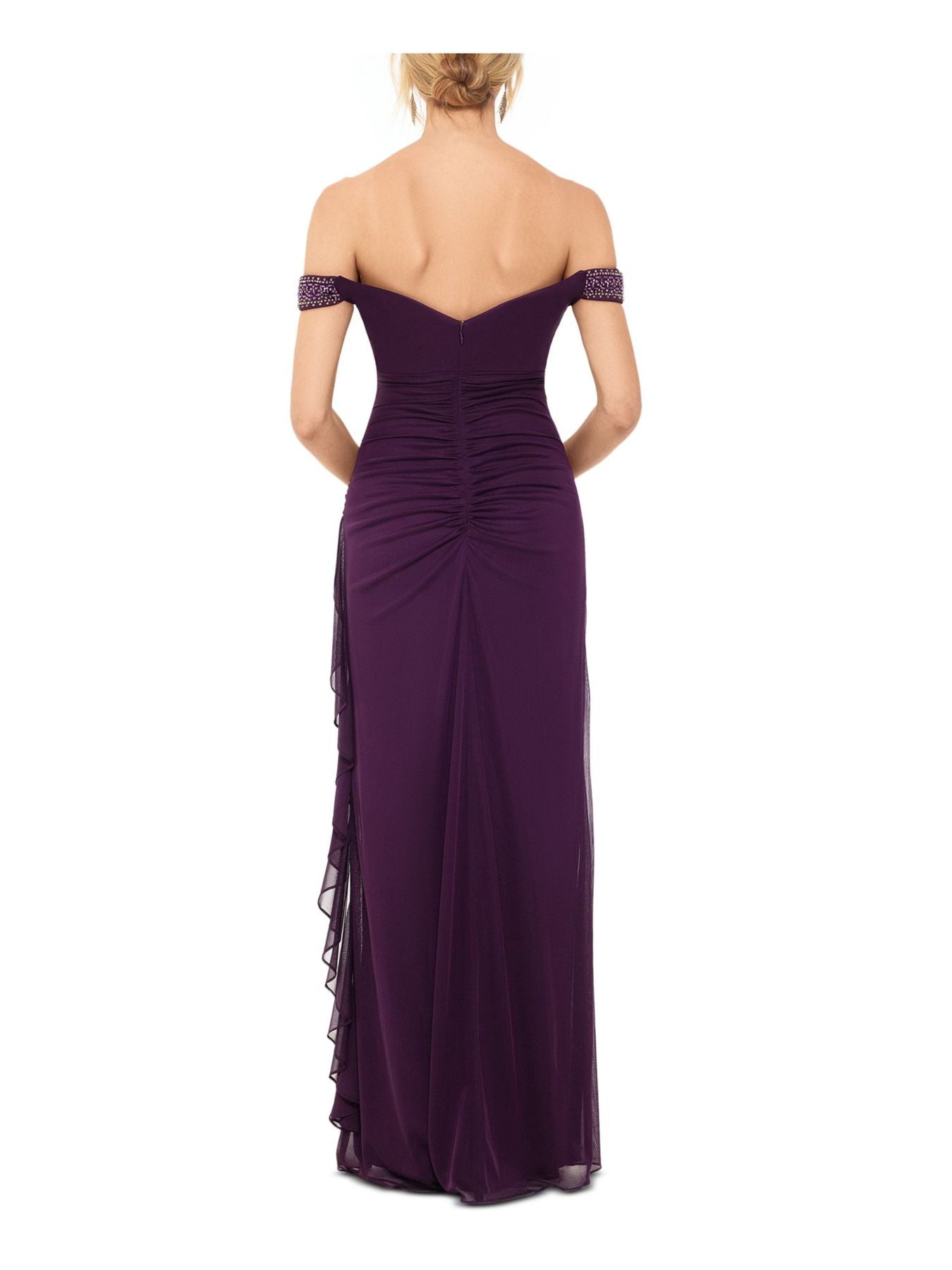 Vestido de noite longo sem mangas Betsy &amp; Adam feminino, ombro de fora, roxo, tamanho 16