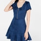 Vestido feminino Rosie Harlow Juniors com zíper frontal e ajuste evasê, tamanho azul-marinho, tamanho extragrande