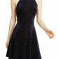 Vestido patinador com decote halter brilhante Rosie Harlow Juniors, azul, tamanho pequeno