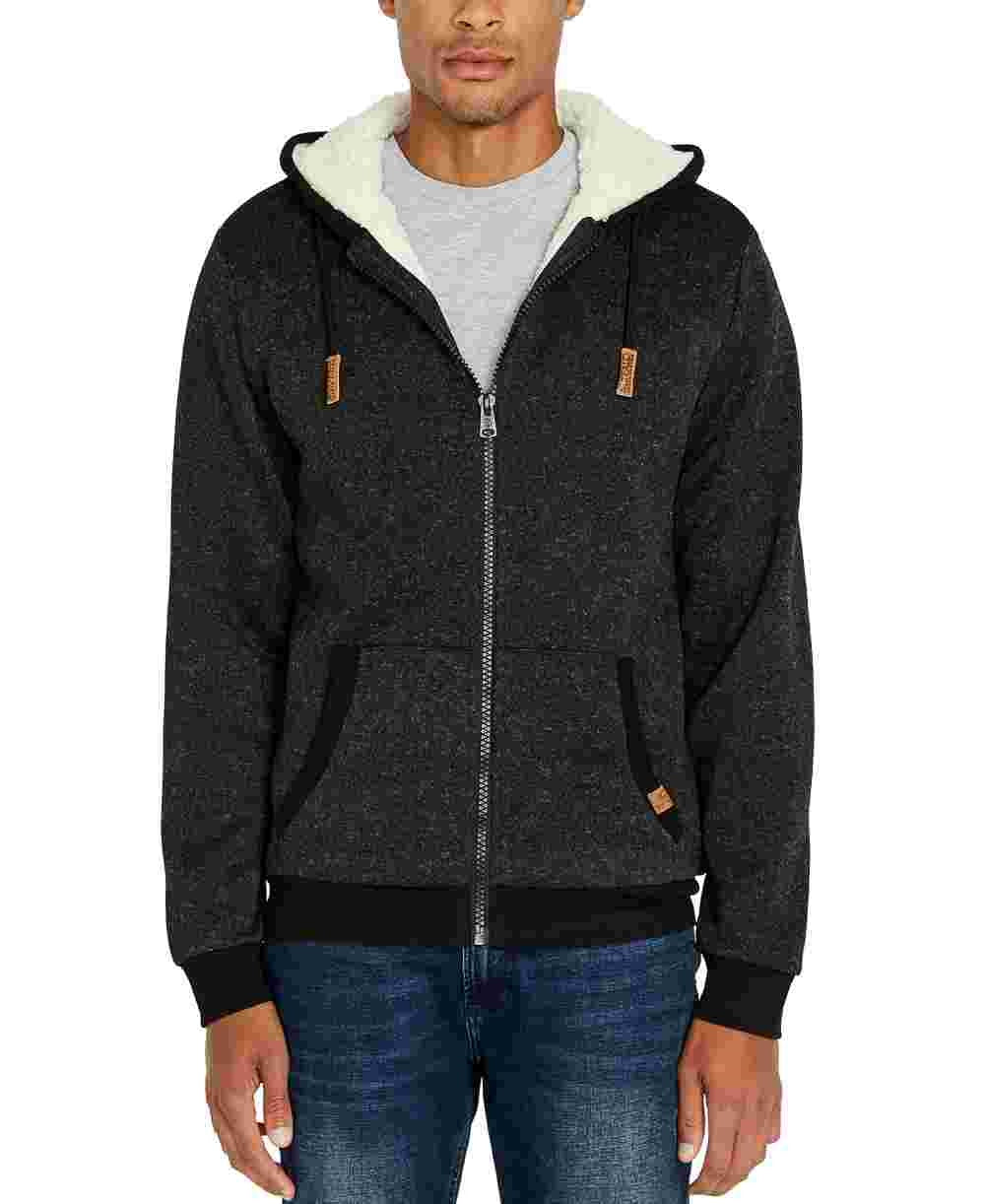 Buffalo David Bitton Masculino Fortino Faux Fur Logo Zip Front Hoodie Preto Tamanho Médio
