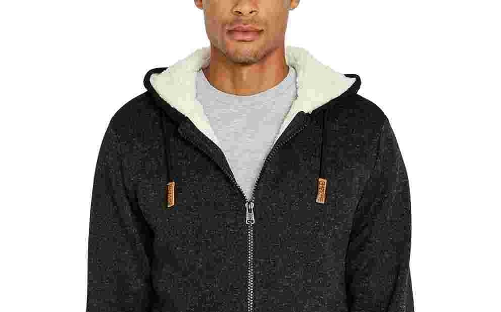 Buffalo David Bitton Masculino Fortino Faux Fur Logo Zip Front Hoodie Preto Tamanho Médio