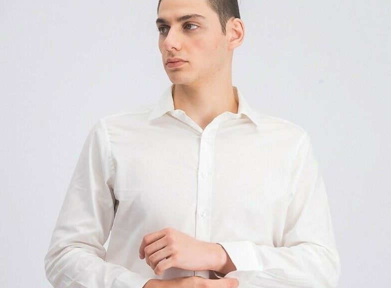 Camisa social masculina Bar III Slim Fit Stretch, branca, tamanho 17,5 x 36-37