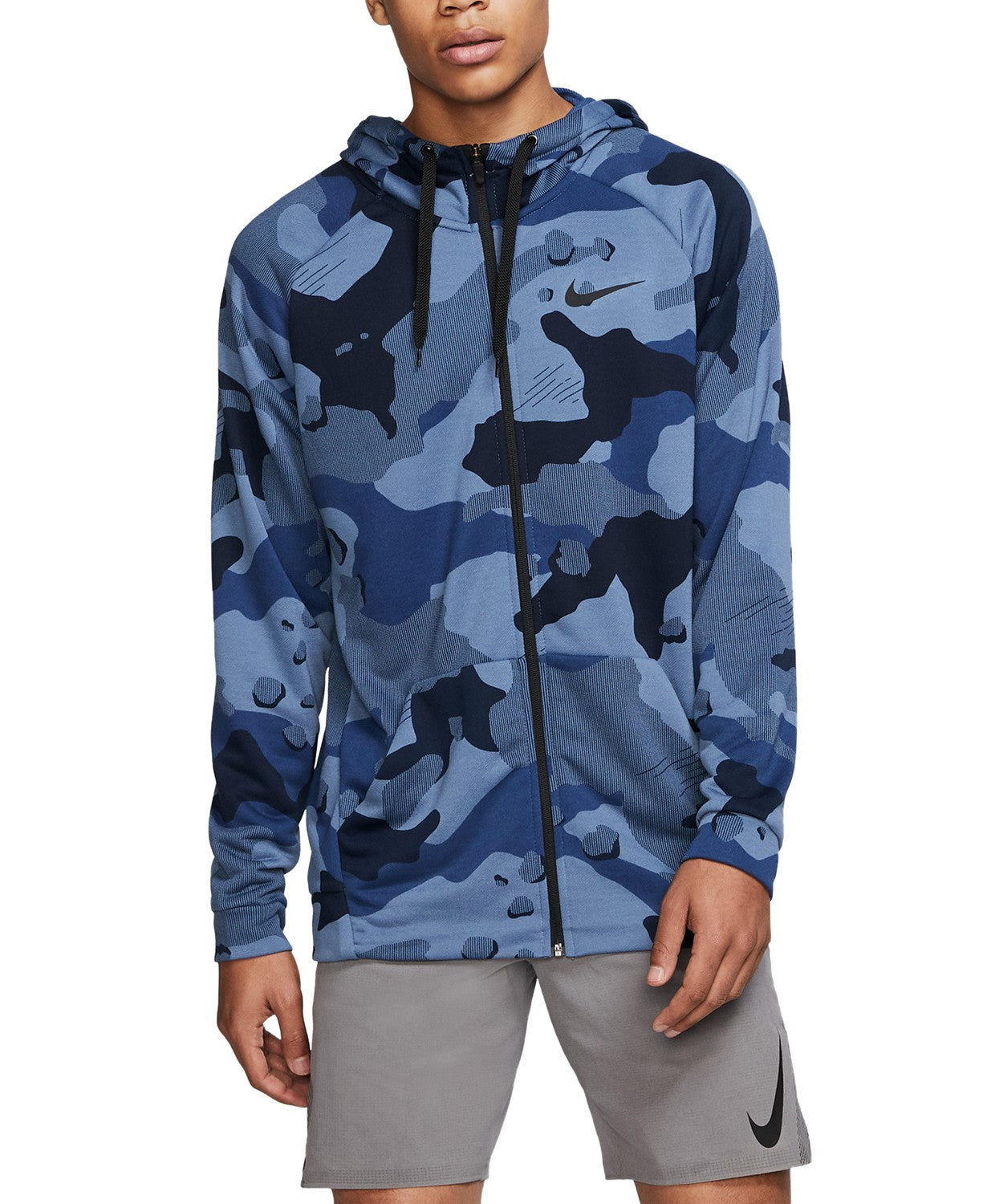 Moletom com capuz Nike Dri-Fit Camo Zip Masculino Azul Tamanho Grande