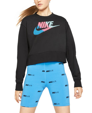 Moletom curto Nike Sportswear feminino com estampa de logotipo, preto, tamanho médio