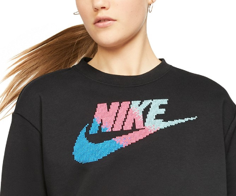 Moletom curto Nike Sportswear feminino com estampa de logotipo, preto, tamanho médio