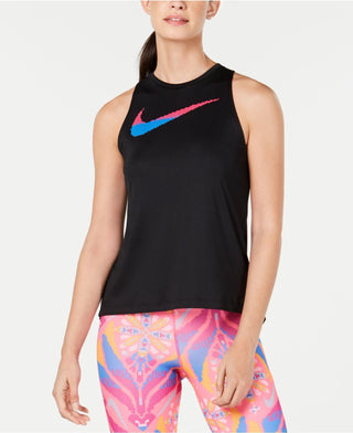 Camiseta regata de corrida Nike Dri-Fit com logo estampado e costas nadador, cor carvão, tamanho pequeno