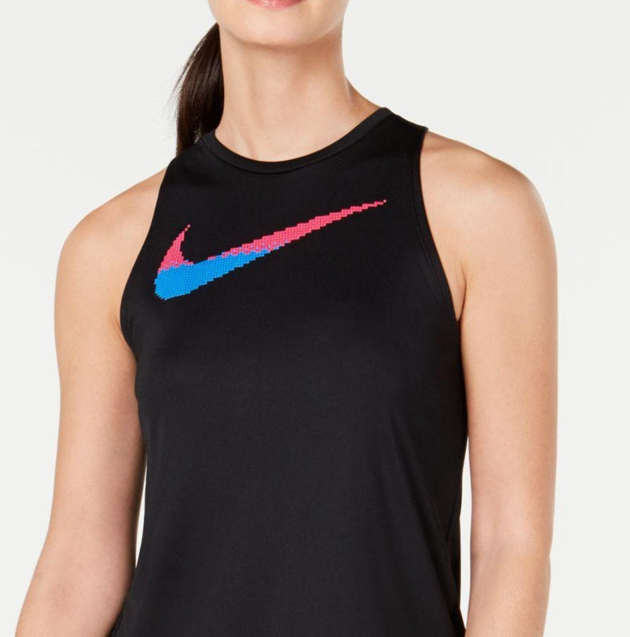 Camiseta regata de corrida Nike Dri-Fit com logo estampado e costas nadador, cor carvão, tamanho pequeno