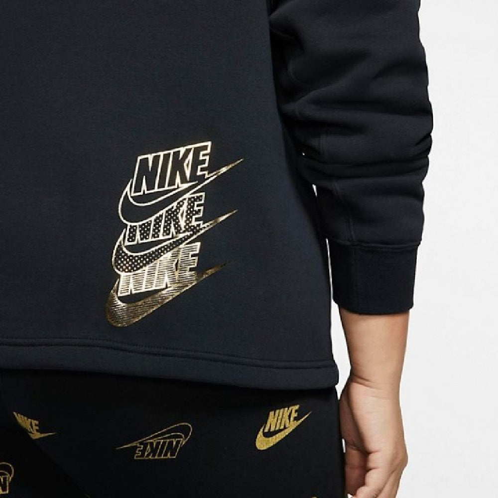 Camiseta Nike Sportswear Shine Metallic-Graphic com meio zíper, preta, tamanho extra pequeno