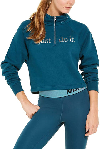 Camiseta Nike Sportswear Feminina com Estampa Metálica e Meio Zíper, Azul, Tamanho Médio