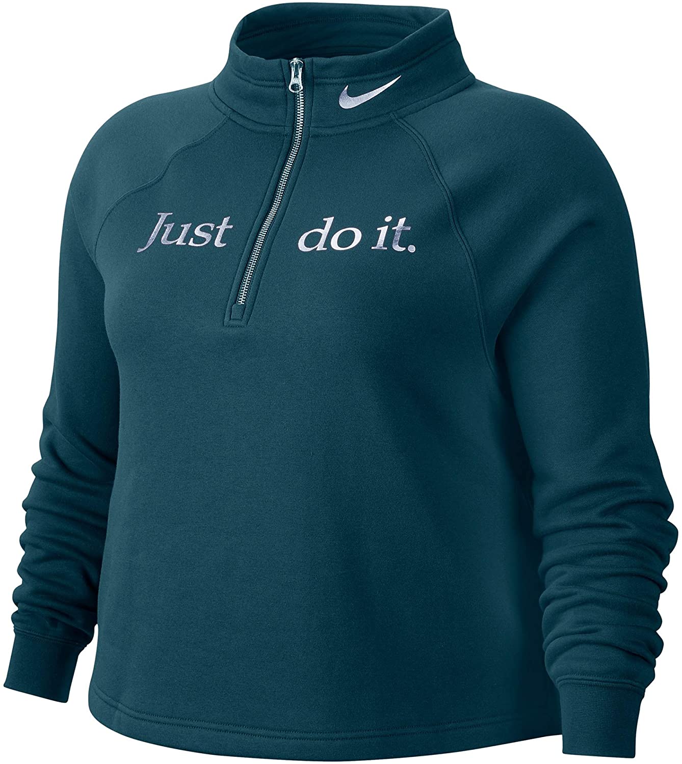 Camiseta Nike Sportswear Feminina com Estampa Metálica e Meio Zíper, Azul, Tamanho Médio