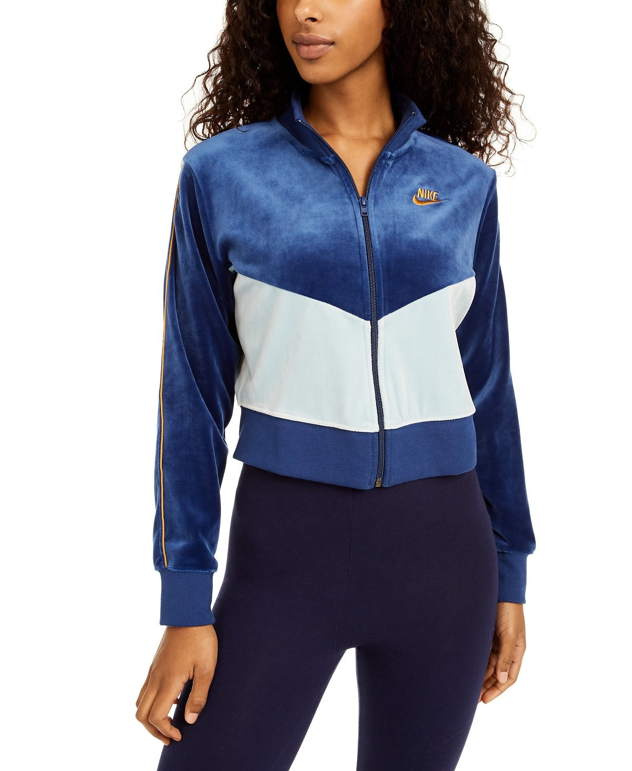 Jaqueta Nike Sportswear Velour Colorblocked Feminina Azul Tamanho Médio