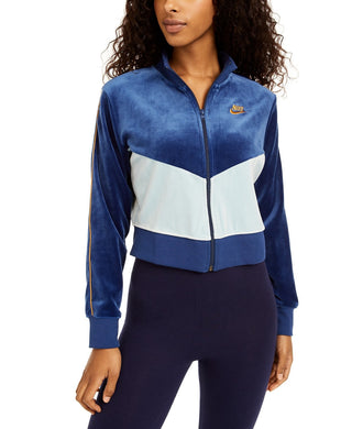 Jaqueta Nike Sportswear Velour Colorblocked Feminina Azul Tamanho Médio