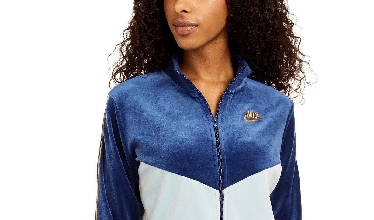Jaqueta Nike Sportswear Velour Colorblocked Feminina Azul Tamanho Médio