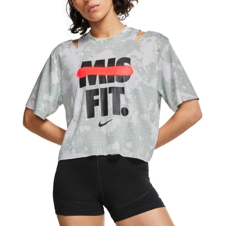 Camiseta curta Nike Dri-Fit Distressed Logo feminina, verde, tamanho grande