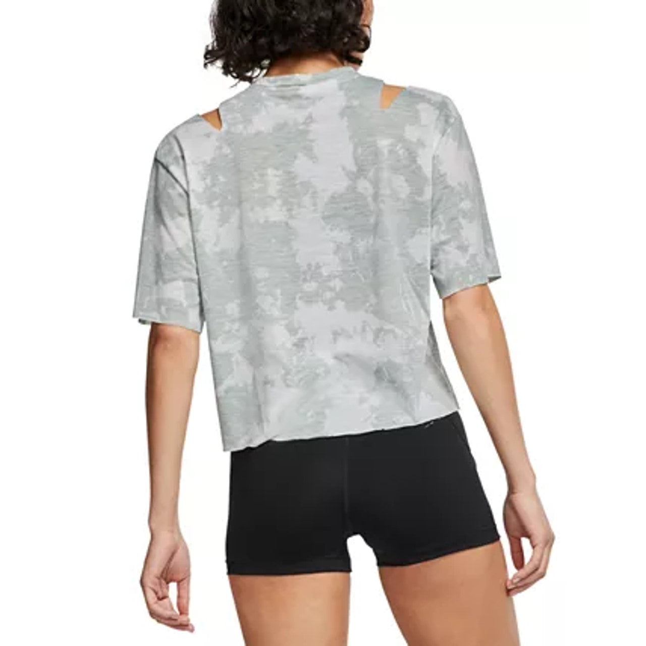 Camiseta curta Nike Dri-Fit Distressed Logo feminina, verde, tamanho grande