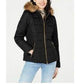 Casaco Puffer Celebrity Pink Juniors com capuz e acabamento em pele sintética, preto, tamanho grande