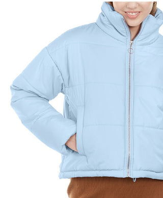 Celebrity Pink Juniors' Cropped Puffer Coat Blue Size Extra Large