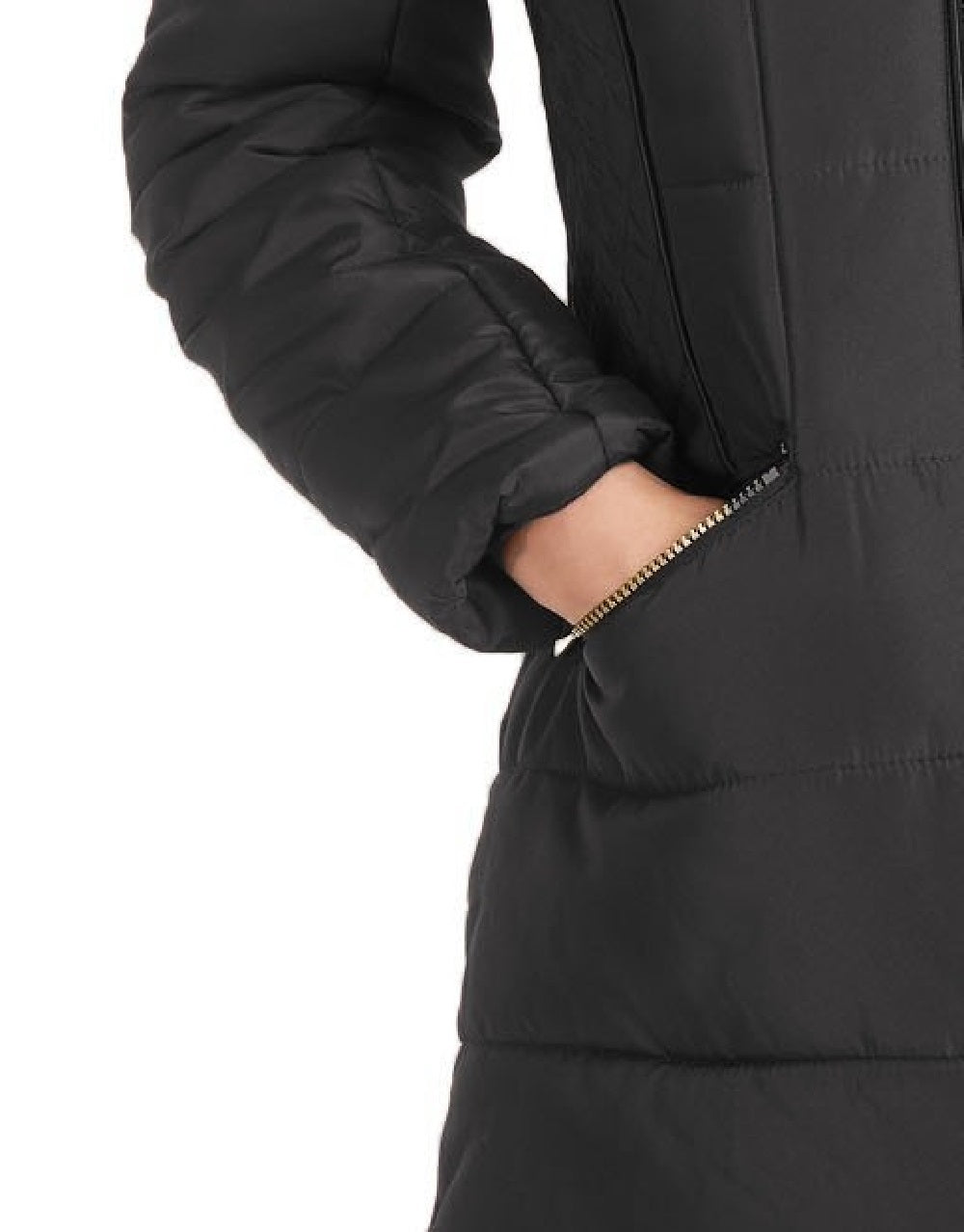 Casaco acolchoado com capuz e acabamento em pele sintética rosa Celebrity Juniors, preto, tamanho 3, extra grande