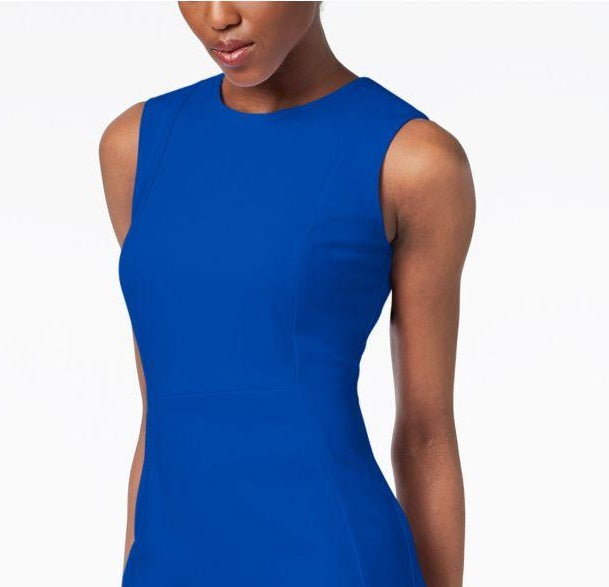 Vestido Calvin Klein Feminino Scuba Crepe com Costura Azul Tamanho 4