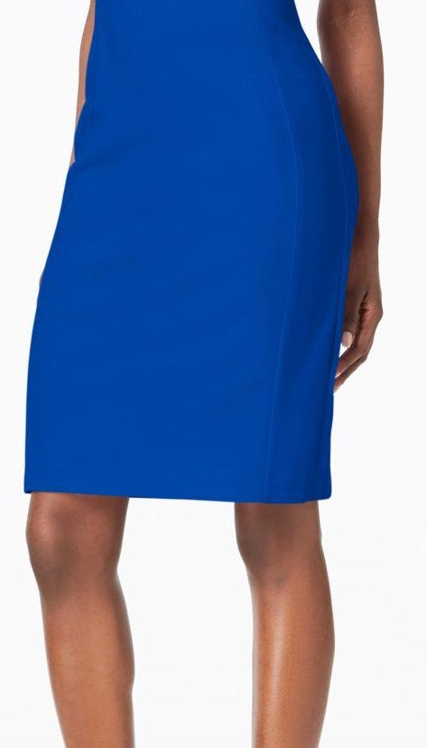 Vestido Calvin Klein Feminino Scuba Crepe com Costura Azul Tamanho 4