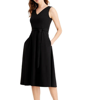 Vestido Calvin Klein Feminino com Cinto e Ombros Enfeitados, Preto, Tamanho 4