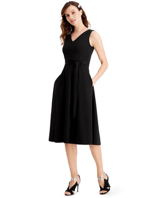 Vestido Calvin Klein Feminino com Cinto e Ombros Enfeitados, Preto, Tamanho 8