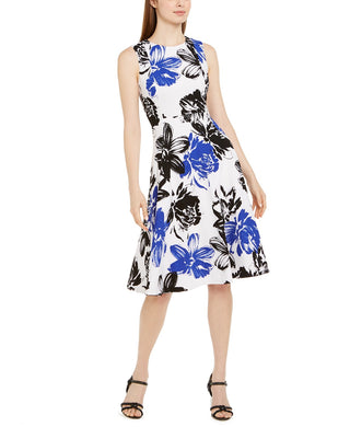 Vestido midi grande com estampa floral Calvin Klein feminino, azul, tamanho 10