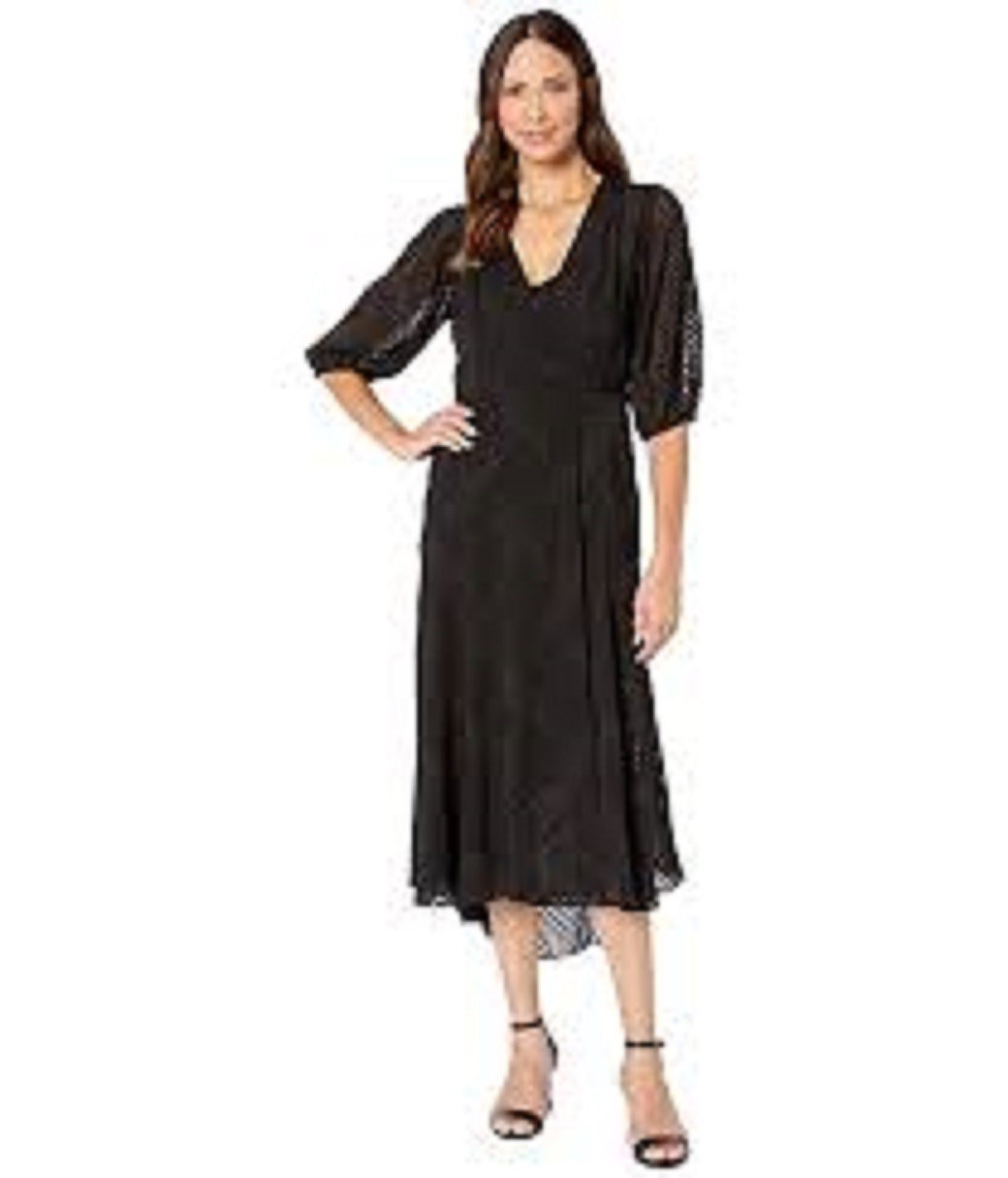Vestido longo feminino Calvin Klein em chiffon com amarração lateral, preto, tamanho 4
