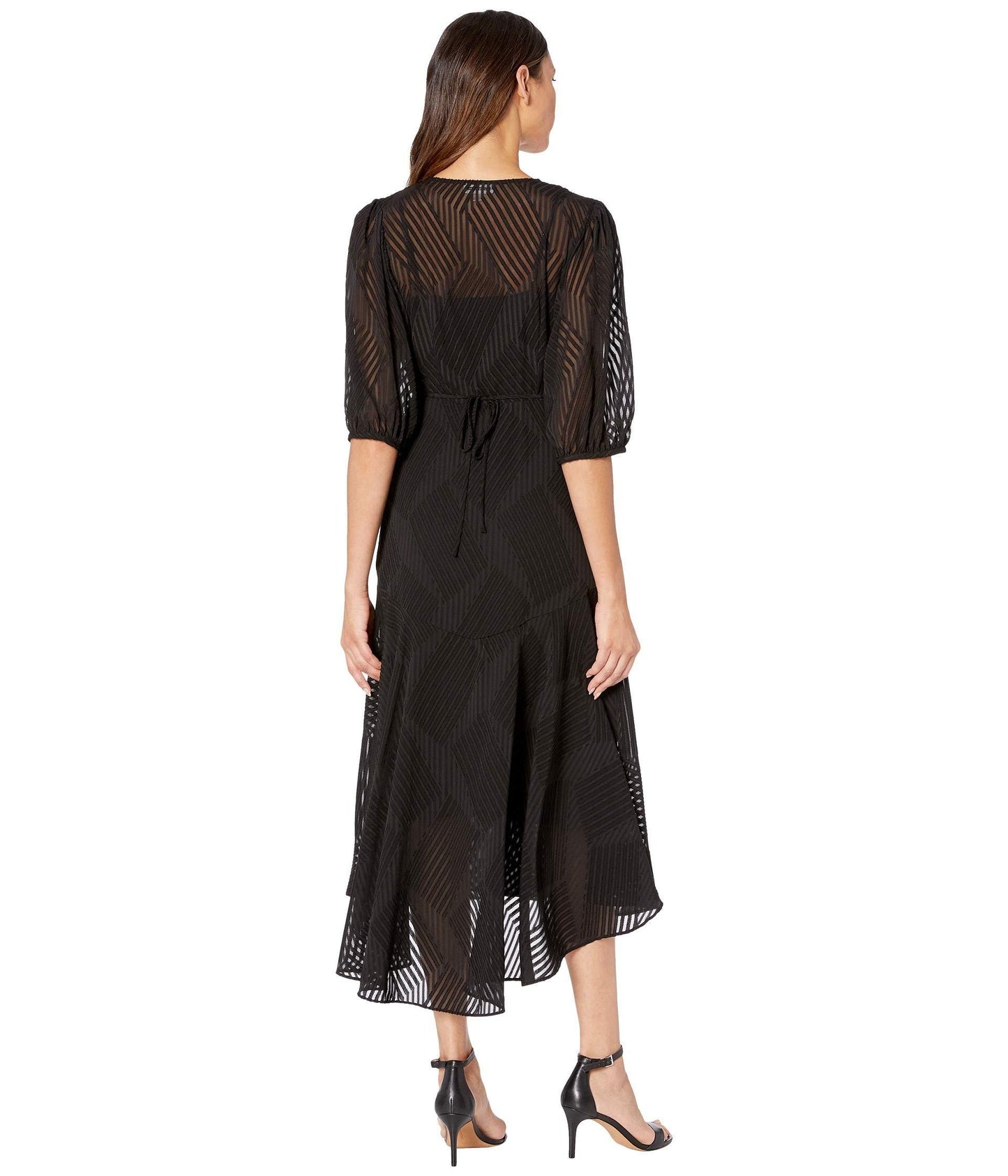 Vestido longo feminino Calvin Klein em chiffon com amarração lateral, preto, tamanho 4