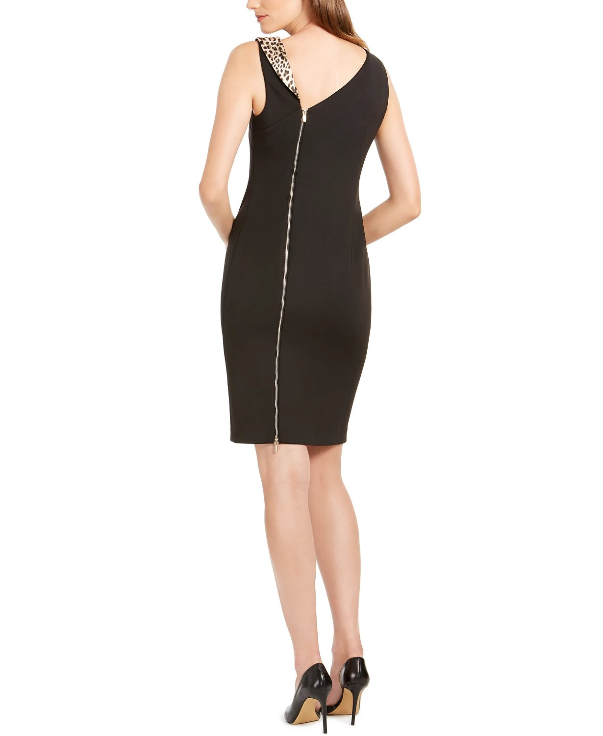 Vestido de coquetel Calvin Klein feminino, decote em V, acima do joelho, preto, tamanho 16