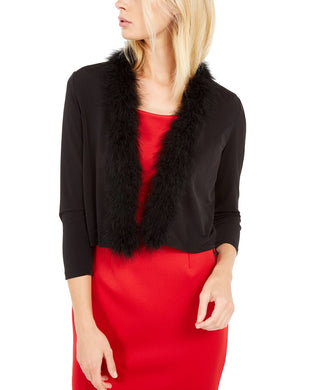 Calvin Klein Casaco Feminino com Acabamento em Pena Preto Tamanho P