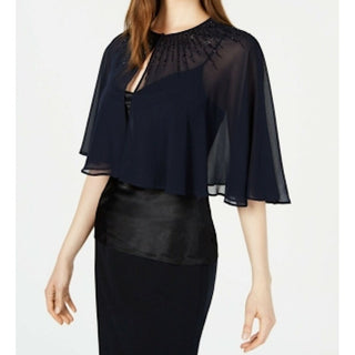 Calvin Klein Capa Feminina de Chiffon com Contas Azul Marinho Tamanho Extra Grande