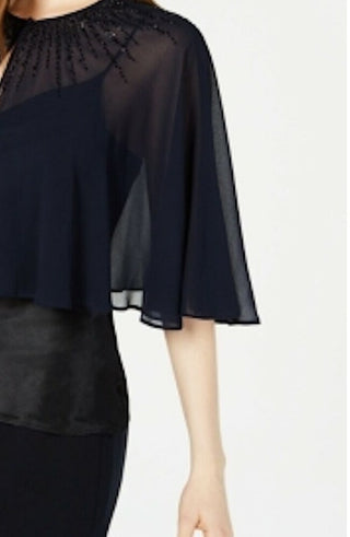 Calvin Klein Capa Feminina de Chiffon com Contas Azul Marinho Tamanho Extra Grande