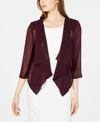 Calvin Klein Illusion-Sleeve Shrug Feminino com Strass e Manga Roxa Tamanho P