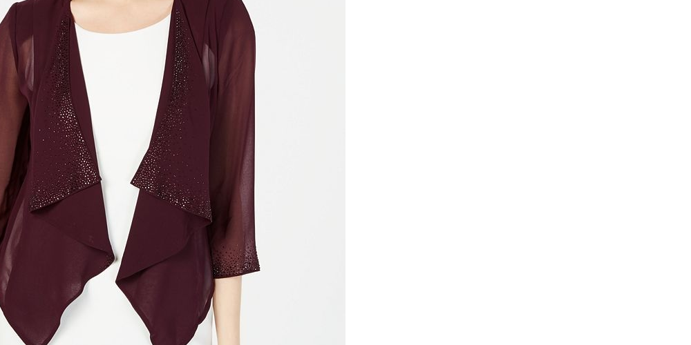 Calvin Klein Illusion-Sleeve Shrug Feminino com Strass e Manga Roxa Tamanho P