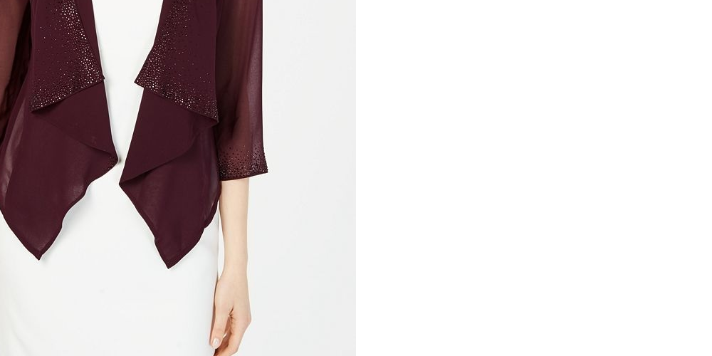 Calvin Klein Illusion-Sleeve Shrug Feminino com Strass e Manga Roxa Tamanho P