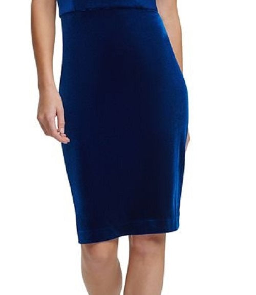 Vestido Calvin Klein Feminino de Veludo Ombro a Ombro Azul Tamanho 16