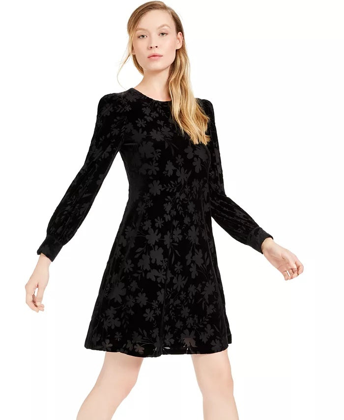 Vestido Calvin Klein Feminino Burnout Velvet Pattern A-Line Preto Tamanho 16