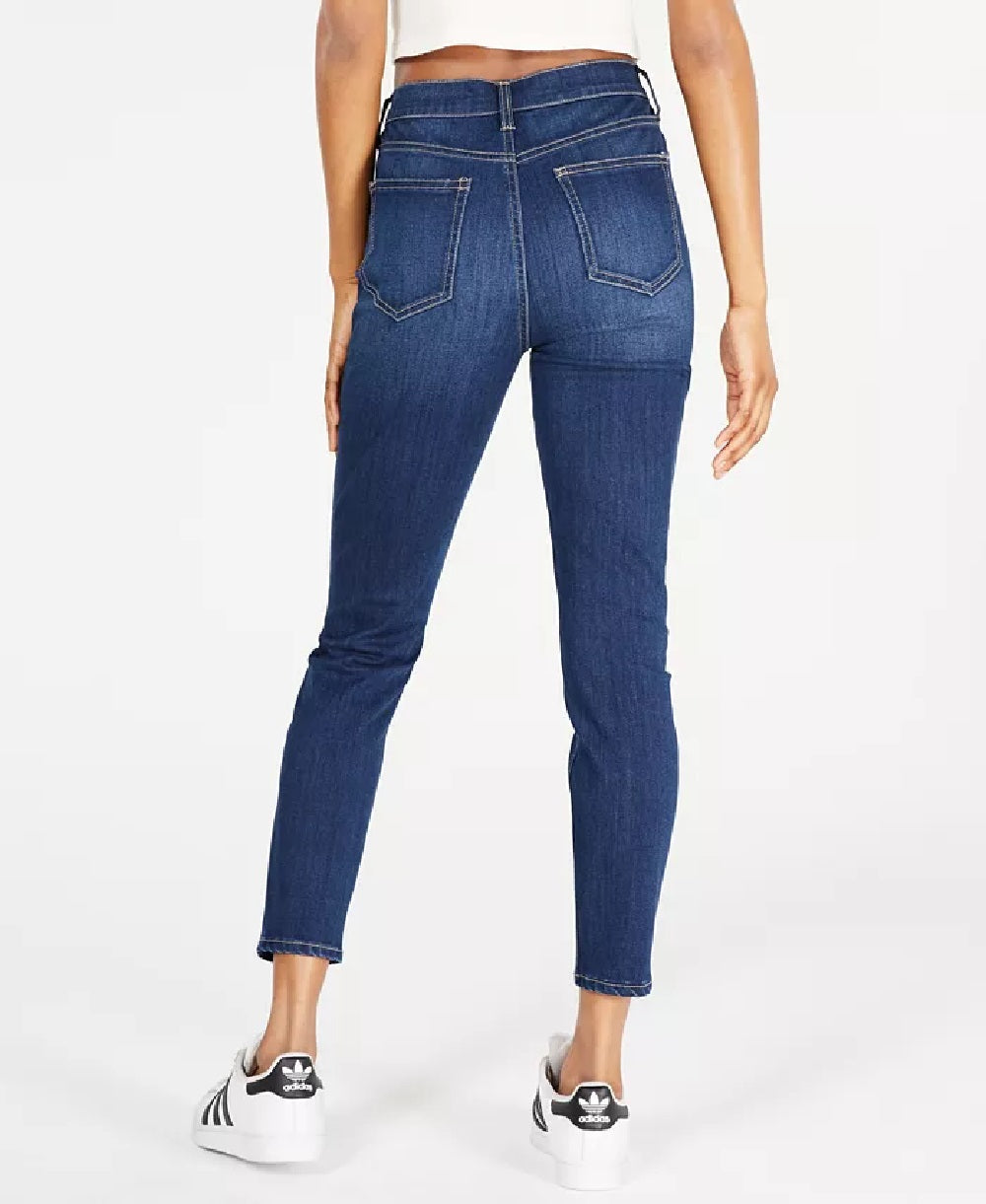 Calça jeans skinny feminina rosa celebridade, cintura alta, azul, tamanho 9