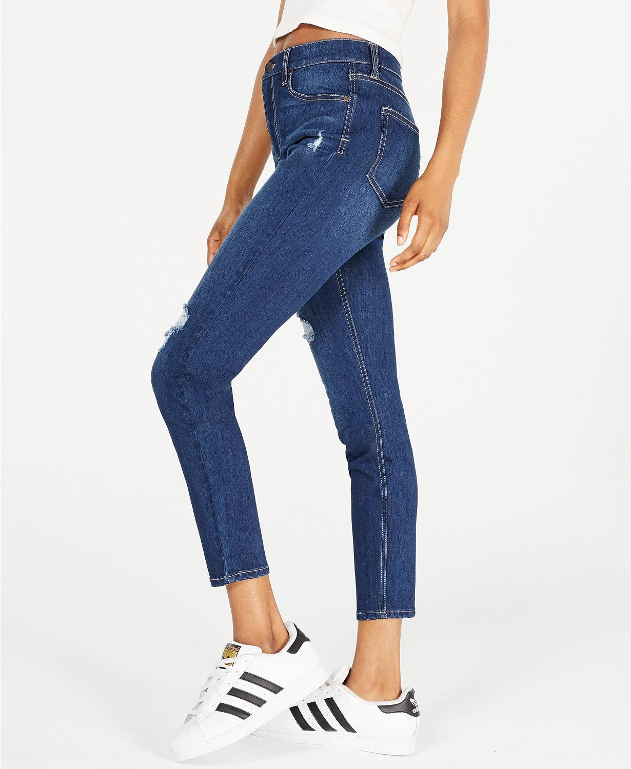 Calça jeans skinny feminina rosa celebridade, cintura alta, azul, tamanho 9