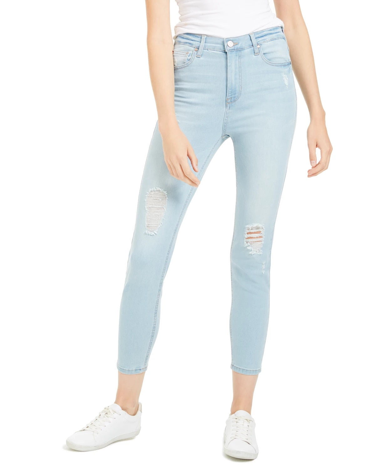 Calça jeans skinny feminina rosa celebridade, cintura alta, turquesa/azul, tamanho 7