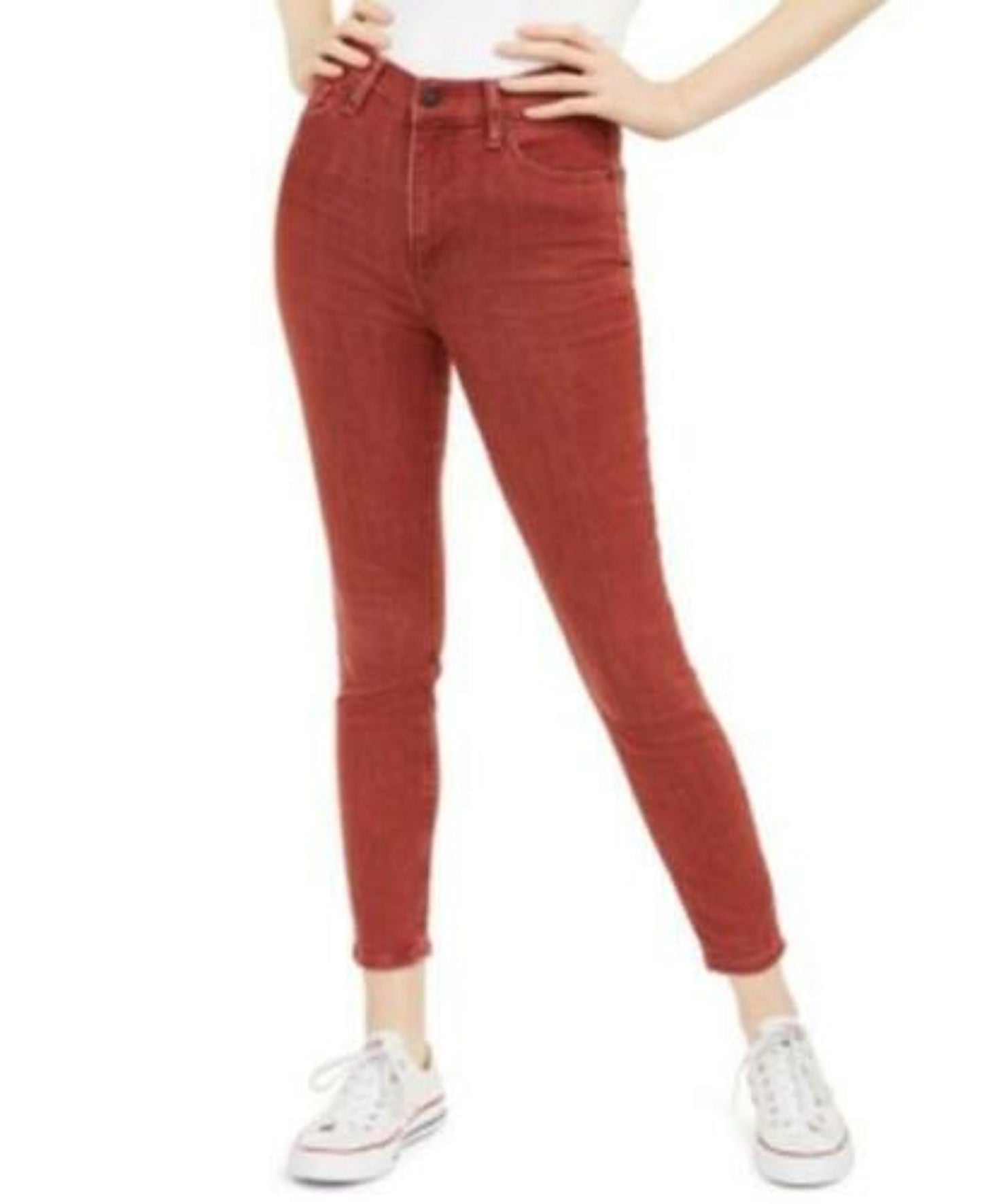 Calça jeans skinny feminina rosa celebridade, cintura alta, tornozelo, tamanho médio, vermelha, 9