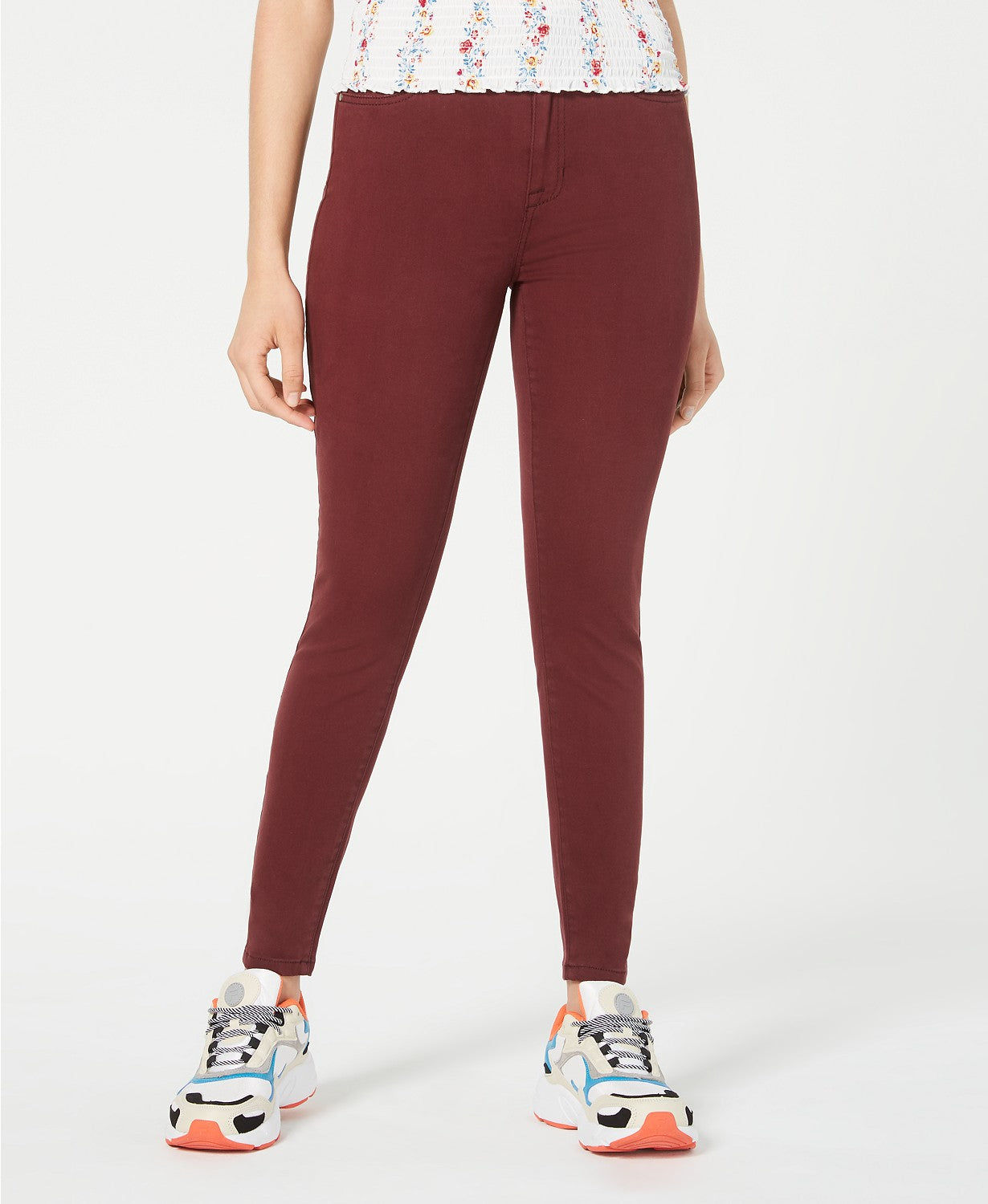Calça jeans skinny rosa júnior da Celebrity, vermelha escura, tamanho 5