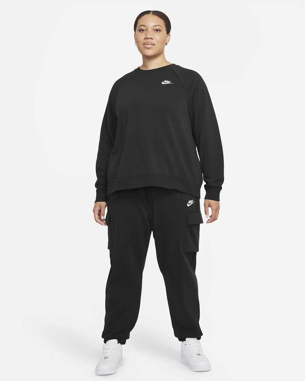 Moletom Nike Sportswear Fleece com gola redonda plus size feminino, cor carvão, tamanho 3X