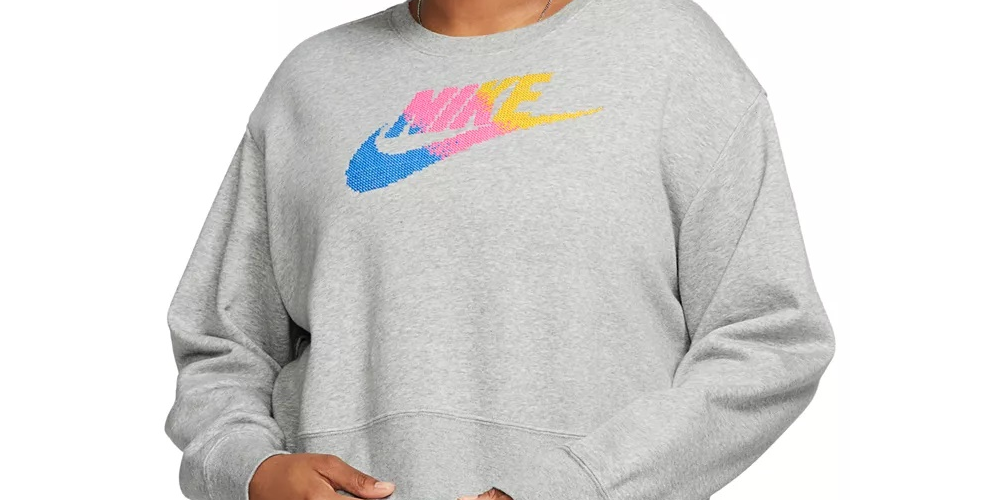Moletom Nike Sportswear Fleece com gola redonda plus size feminino, cinza, tamanho extragrande